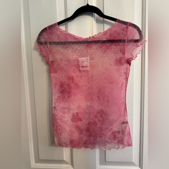Free People Mesh Pink Floral Printed On The Dot Baby Tee - Picture 2 of 12